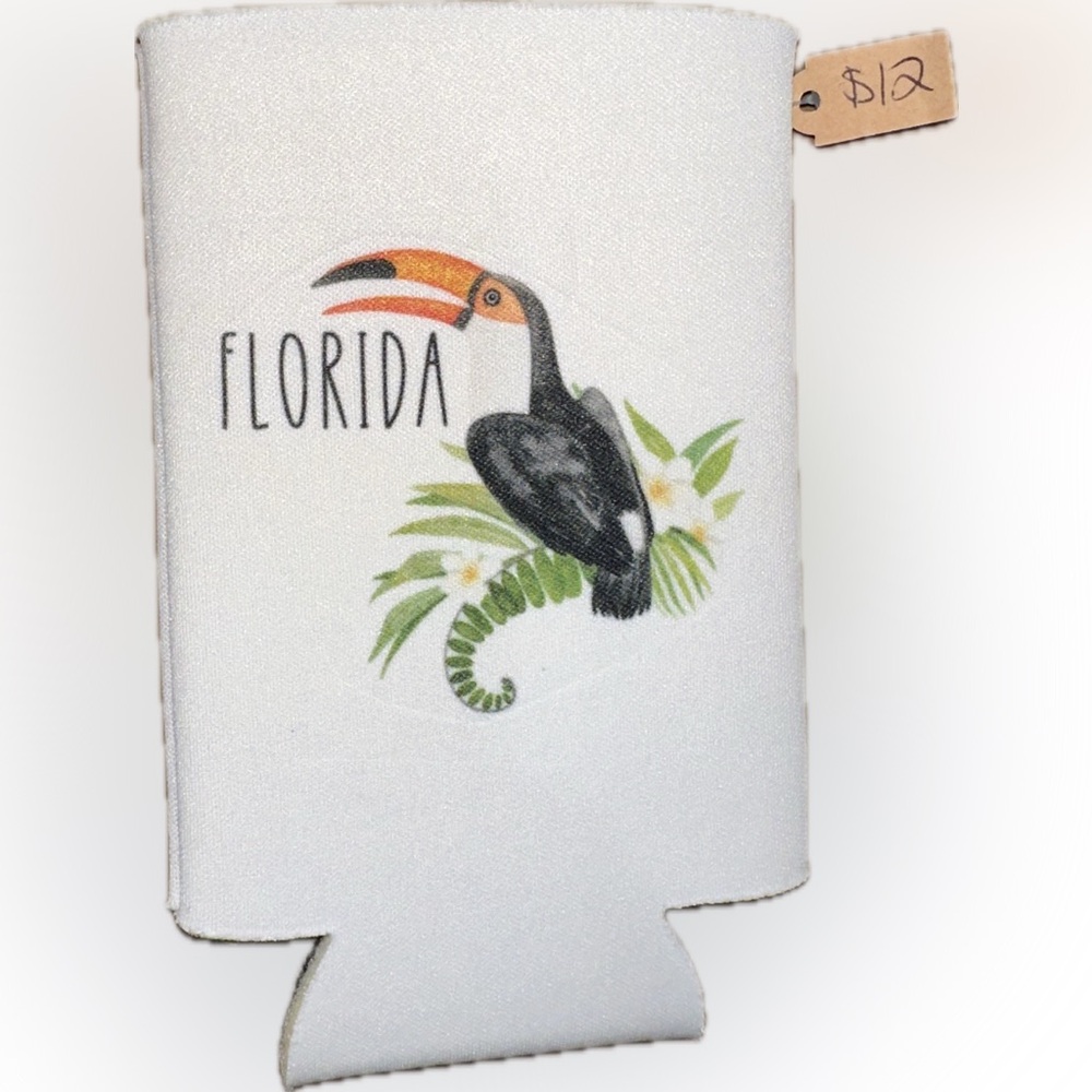 Florida Toucan White Can Cooler
